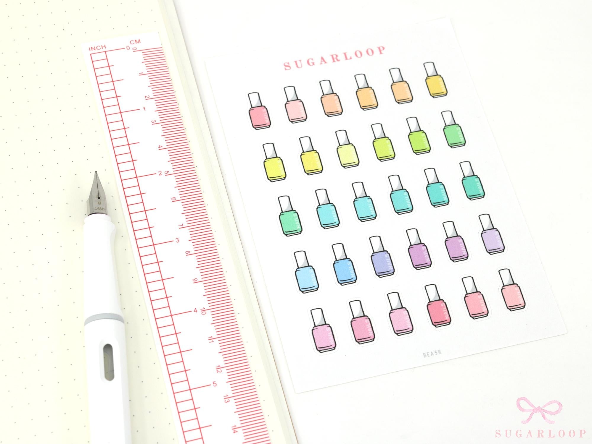 Nail Polish Mani Pedi Bujo Journal Planner Stickers: Rainbow