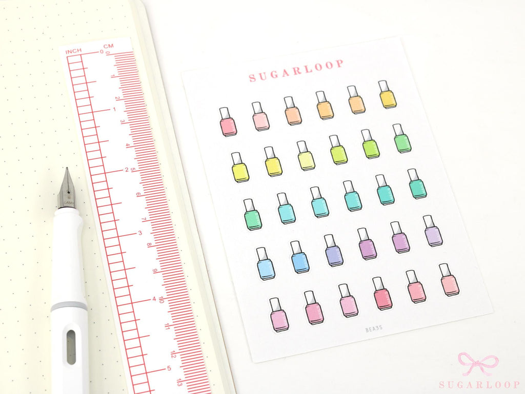 Nail Polish Mani Pedi Bujo Journal Planner Stickers: Rainbow
