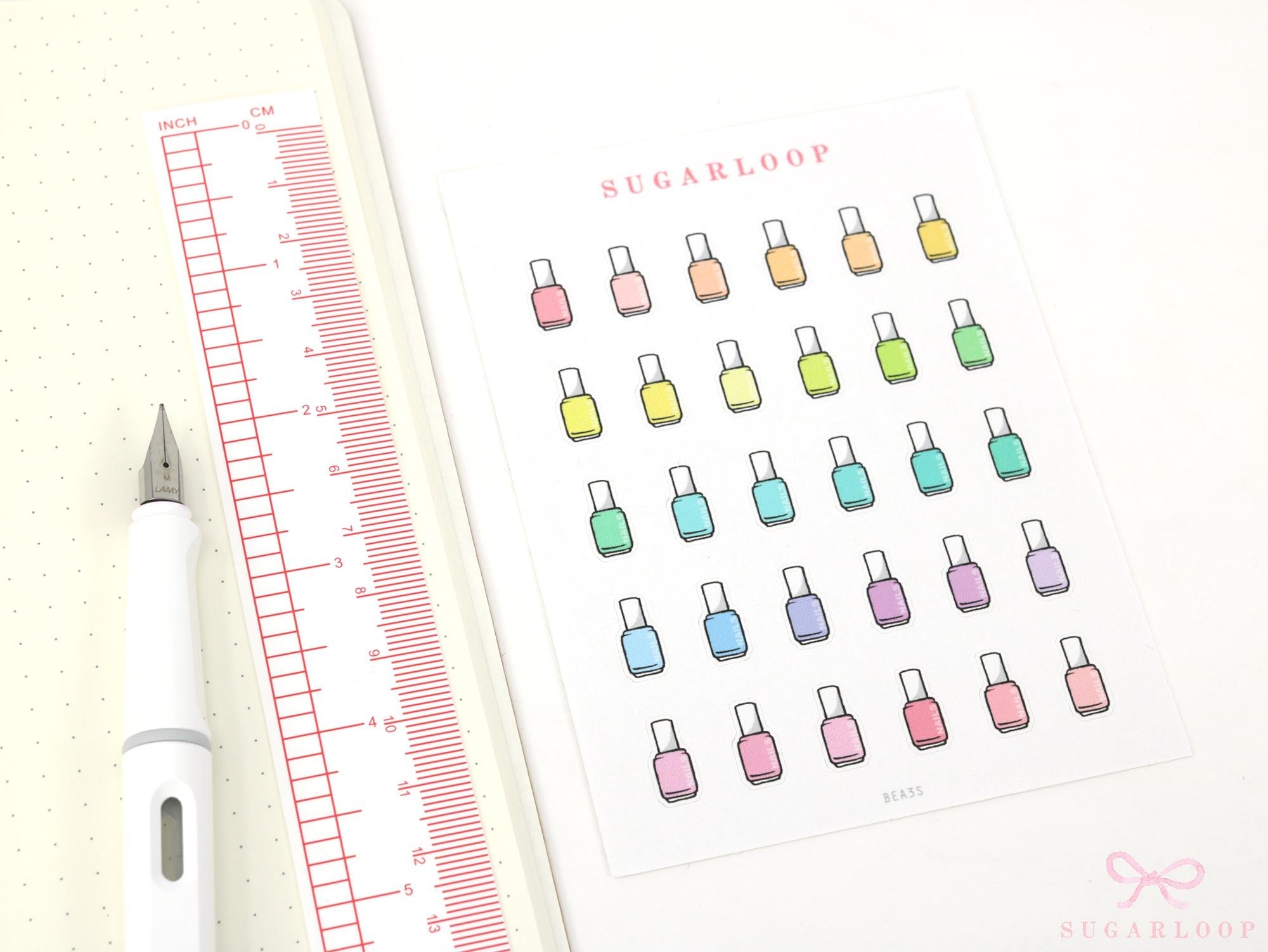 Nail Polish Mani Pedi Bujo Journal Planner Stickers: Rainbow