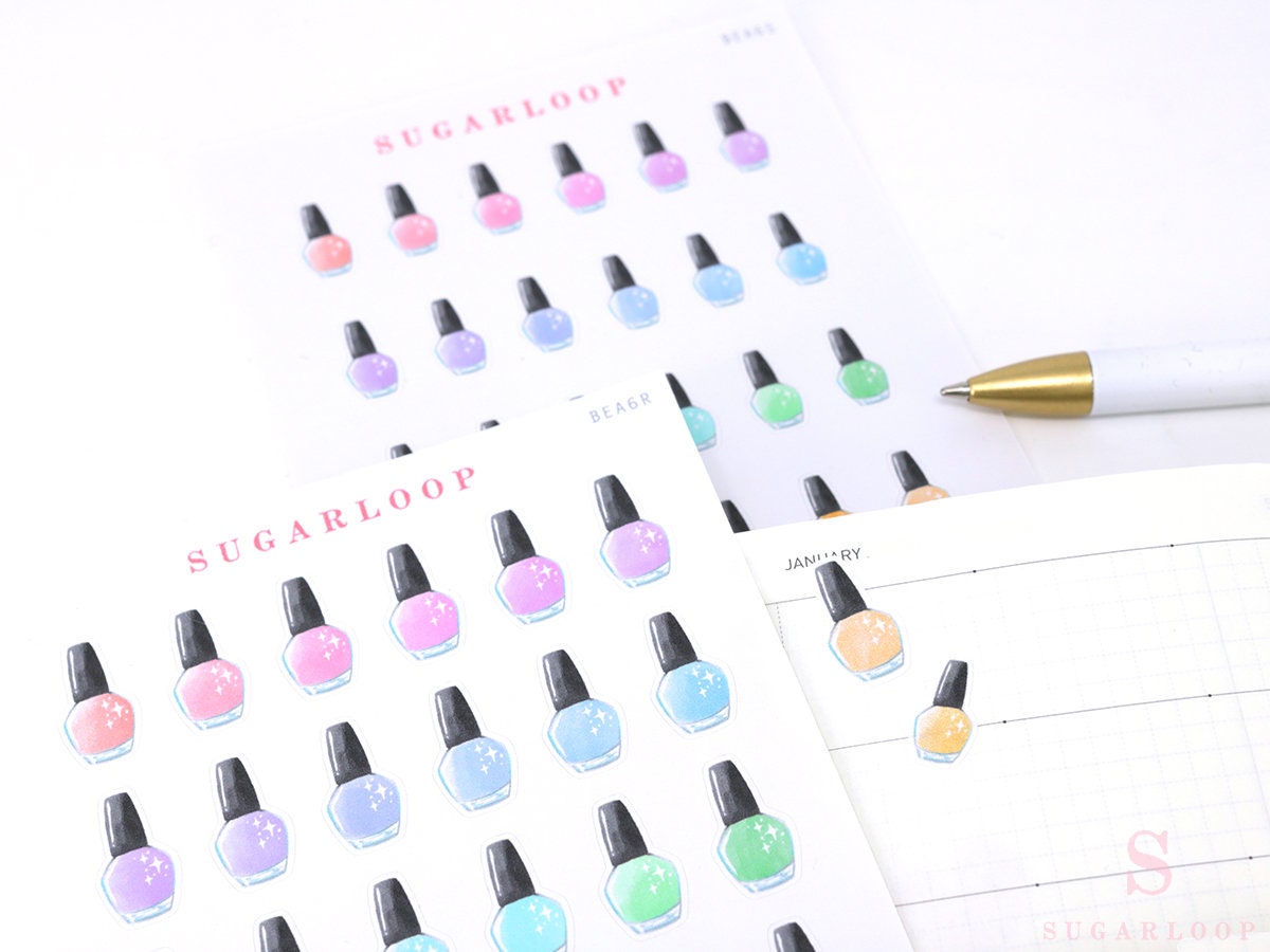Nail Polish Mani Pedi Bujo Journal Planner Stickers: Rainbow