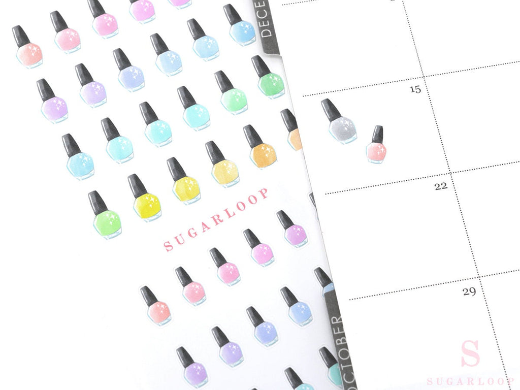 Nail Polish Mani Pedi Bujo Journal Planner Stickers: Rainbow