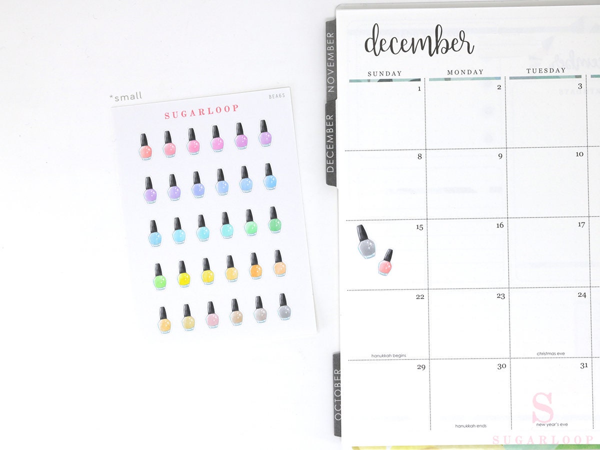 Nail Polish Mani Pedi Bujo Journal Planner Stickers: Rainbow