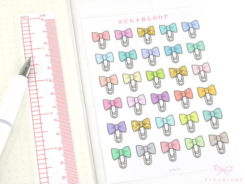 Cute Kawaii Bow Paperclip Appointment Reminders Bujo Journal Planner Stickers
