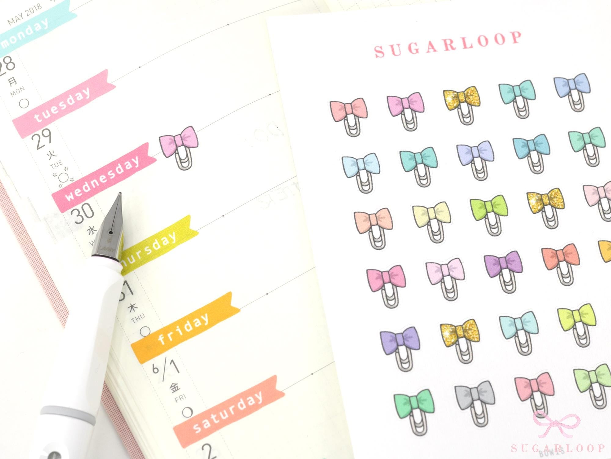 Cute Kawaii Bow Paperclip Appointment Reminders Bujo Journal Planner Stickers