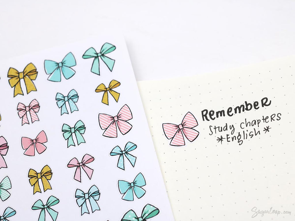 Cute Bows Ribbon Reminder Bujo Planner Stickers