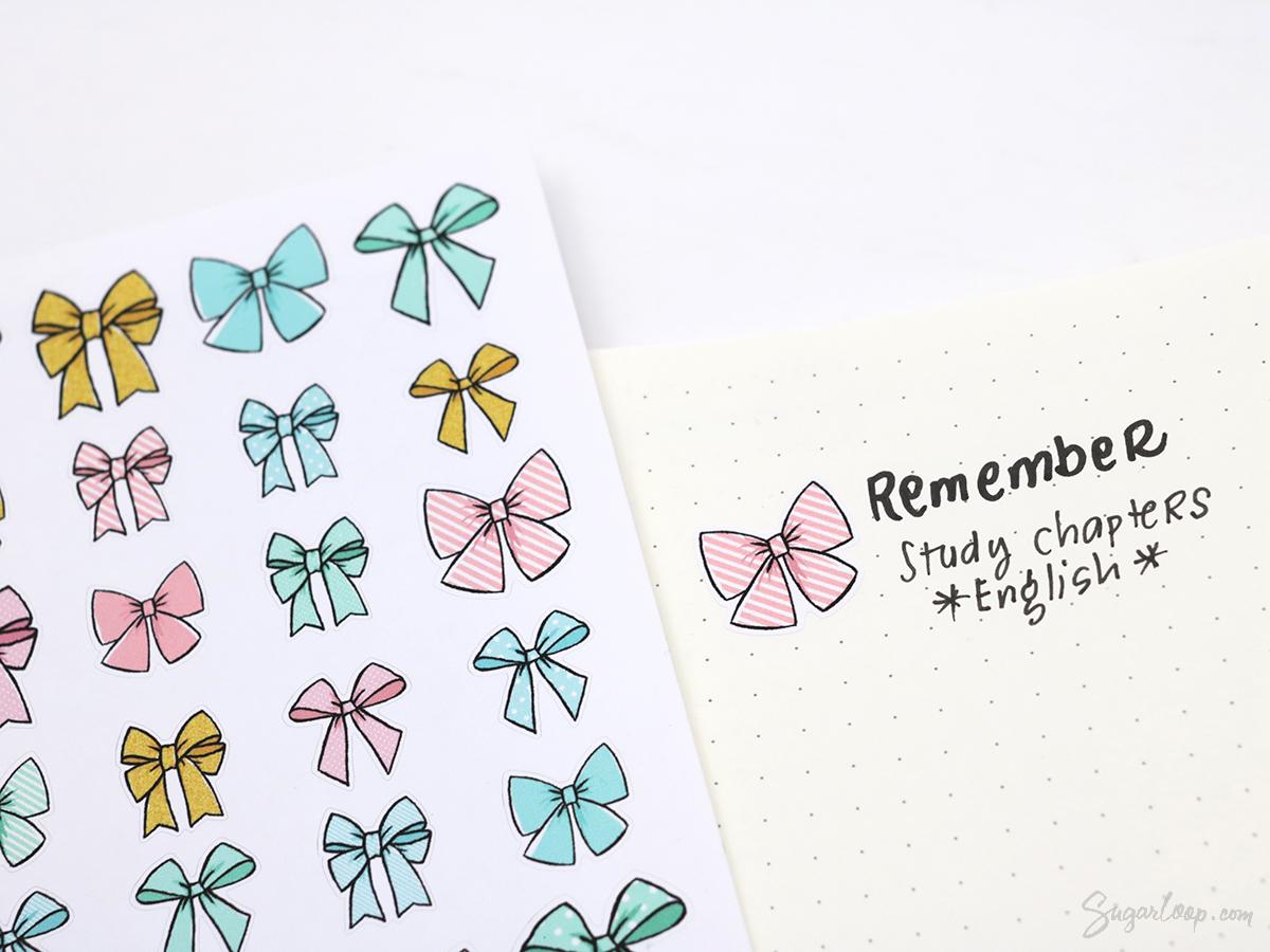 Cute Bows Ribbon Reminder Bujo Planner Stickers