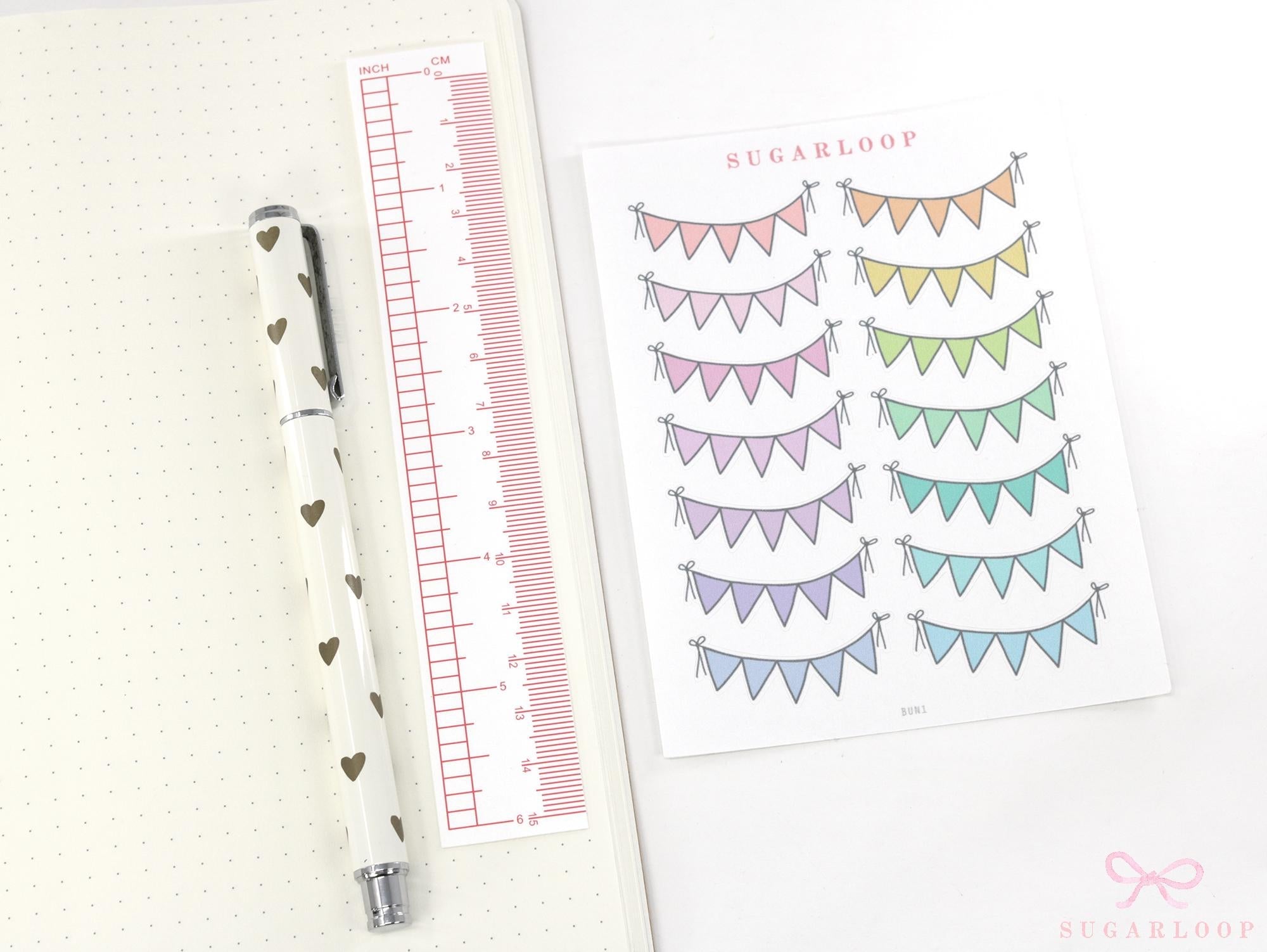 Daily Bunting Bujo Planner Stickers: Pastel Rainbow