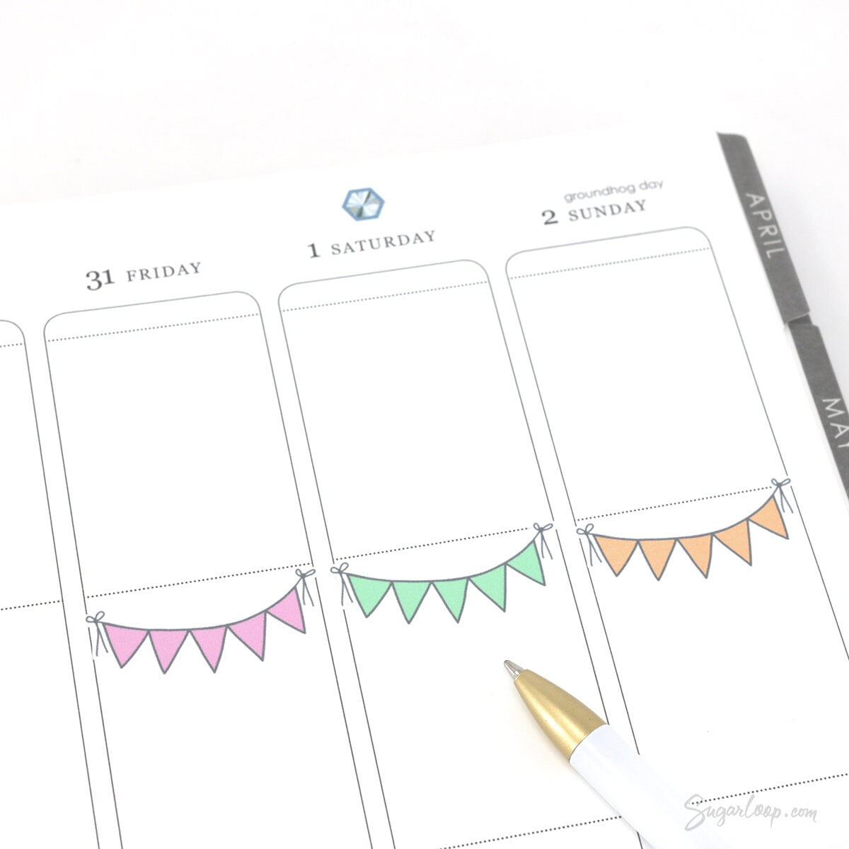 Daily Bunting Bujo Planner Stickers: Pastel Rainbow