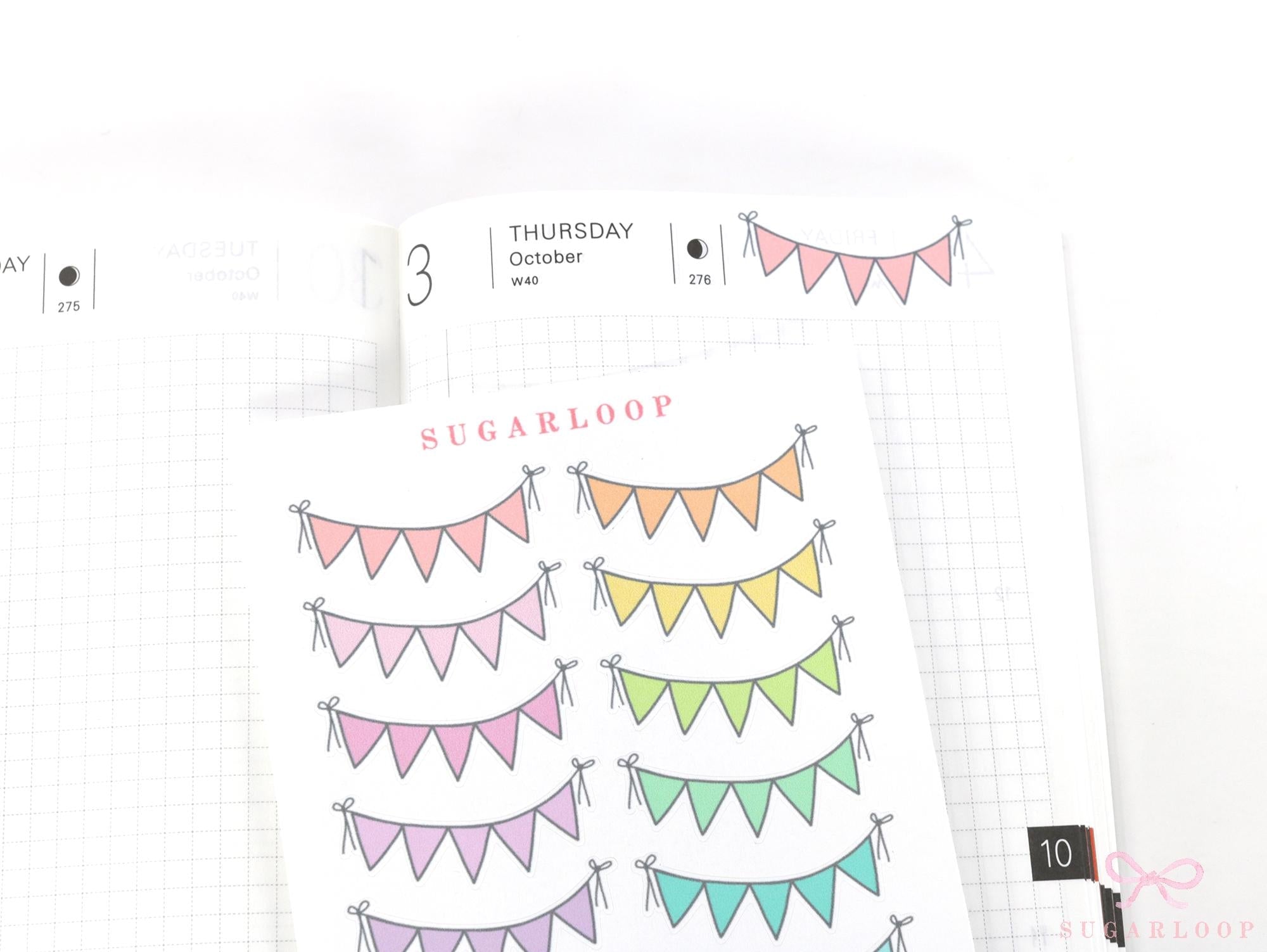 Daily Bunting Bujo Planner Stickers: Pastel Rainbow