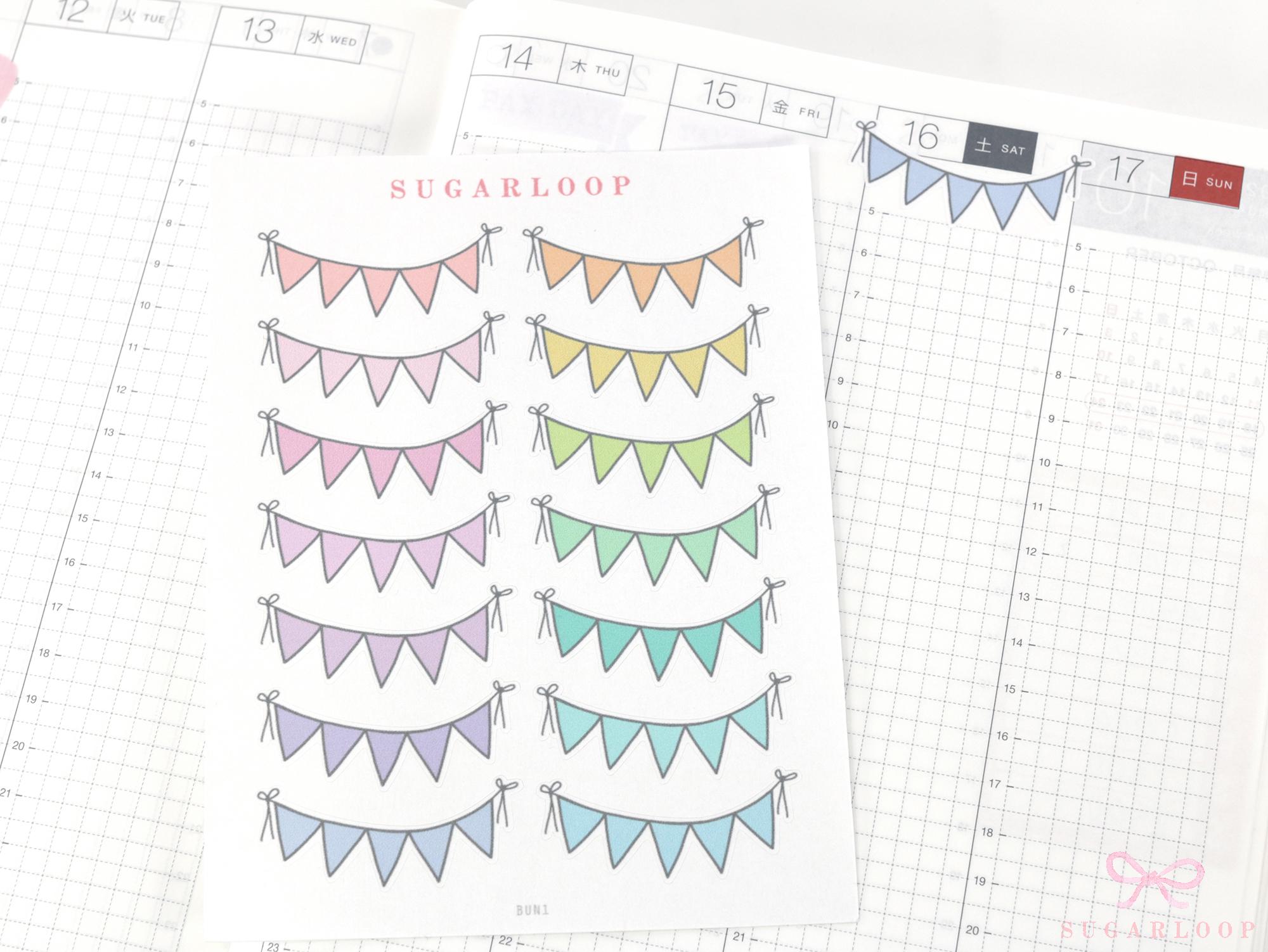 Daily Bunting Bujo Planner Stickers: Pastel Rainbow