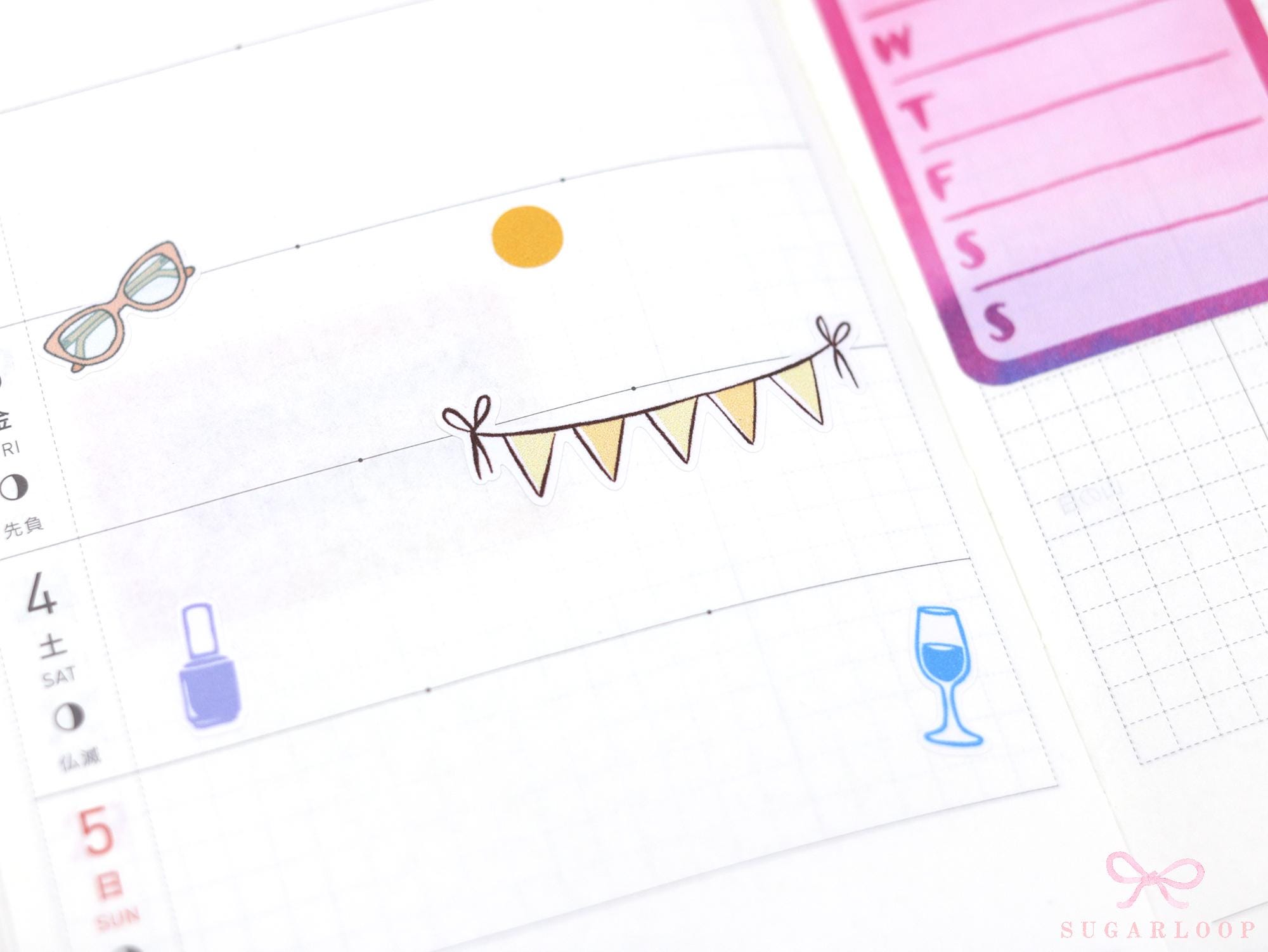 Pastel Bunting Flag Planner Stickers for Birthday & Celebration Planning