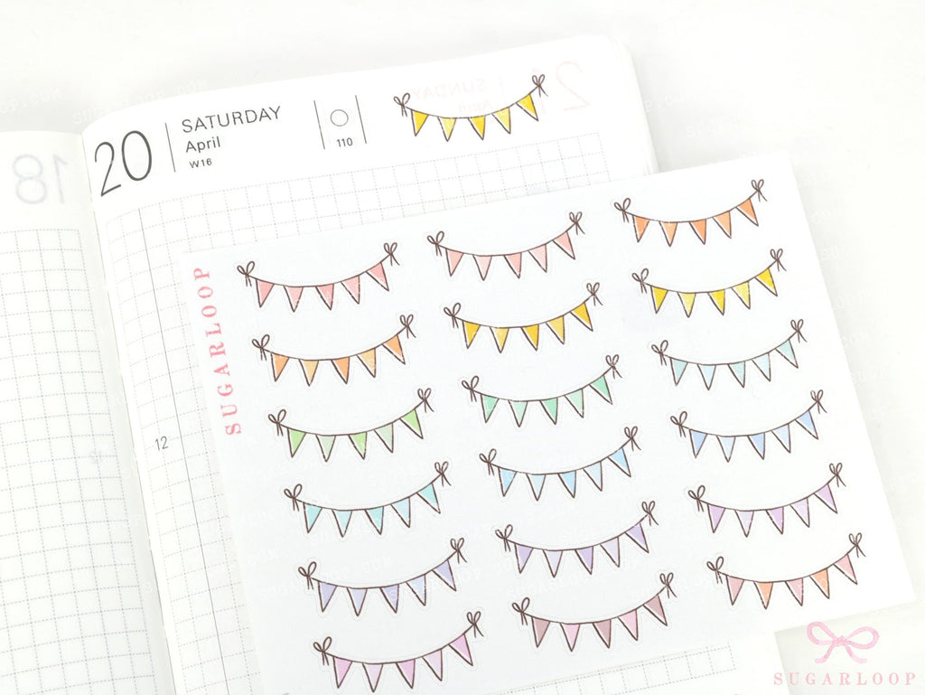 Pastel Bunting Flag Planner Stickers for Birthday & Celebration Planning