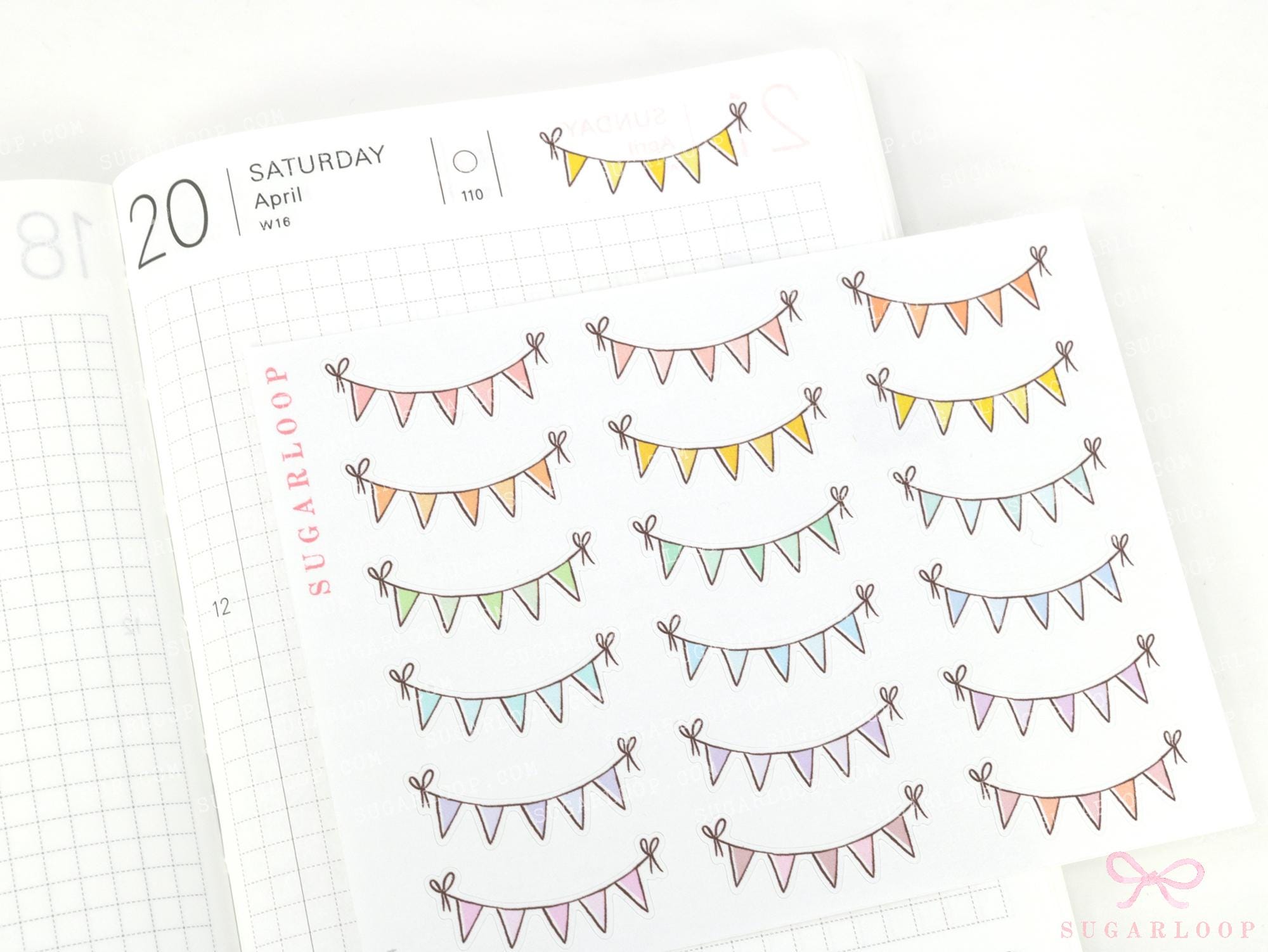 Pastel Bunting Flag Planner Stickers for Birthday & Celebration Planning