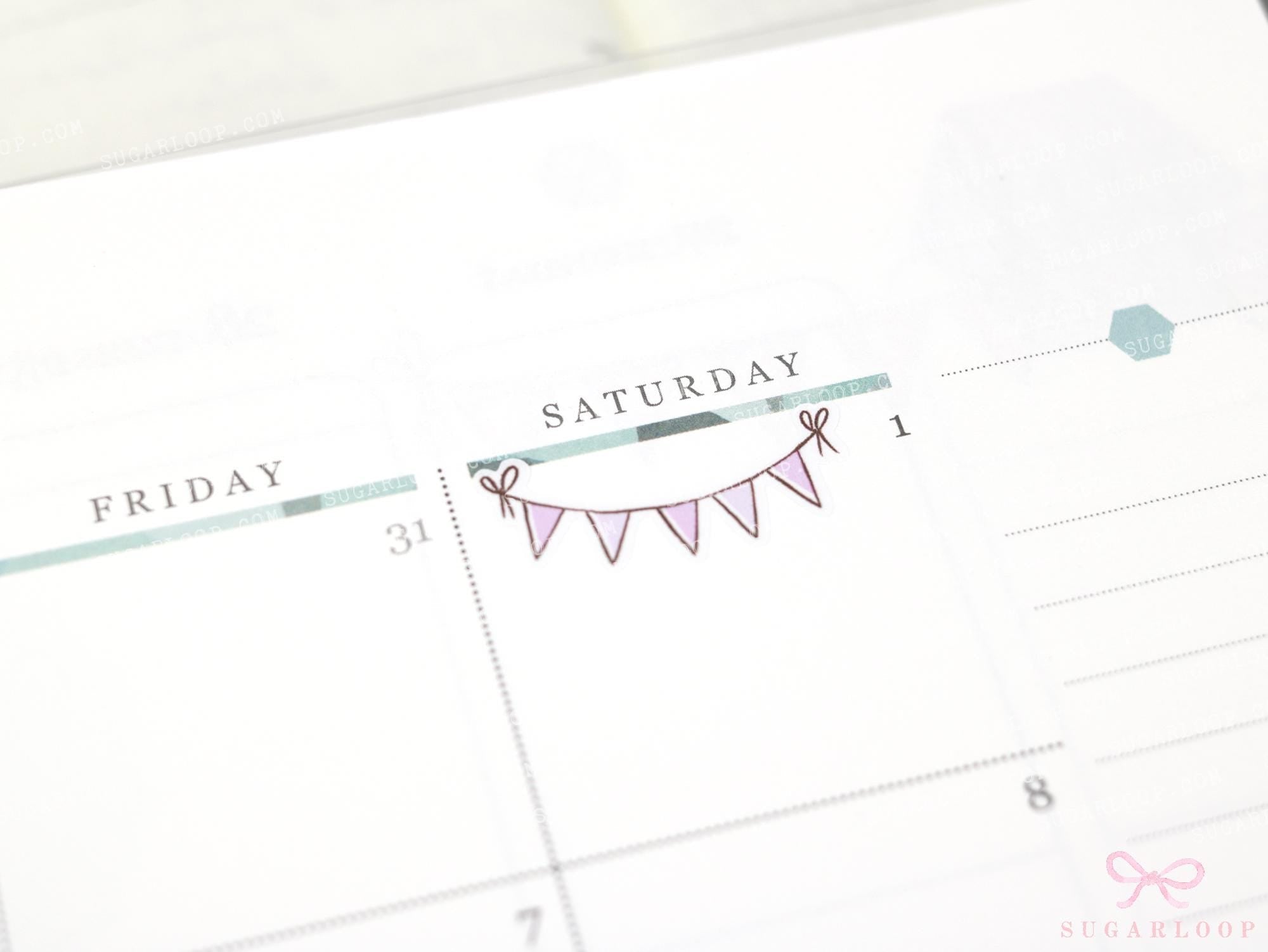 Pastel Bunting Flag Planner Stickers for Birthday & Celebration Planning