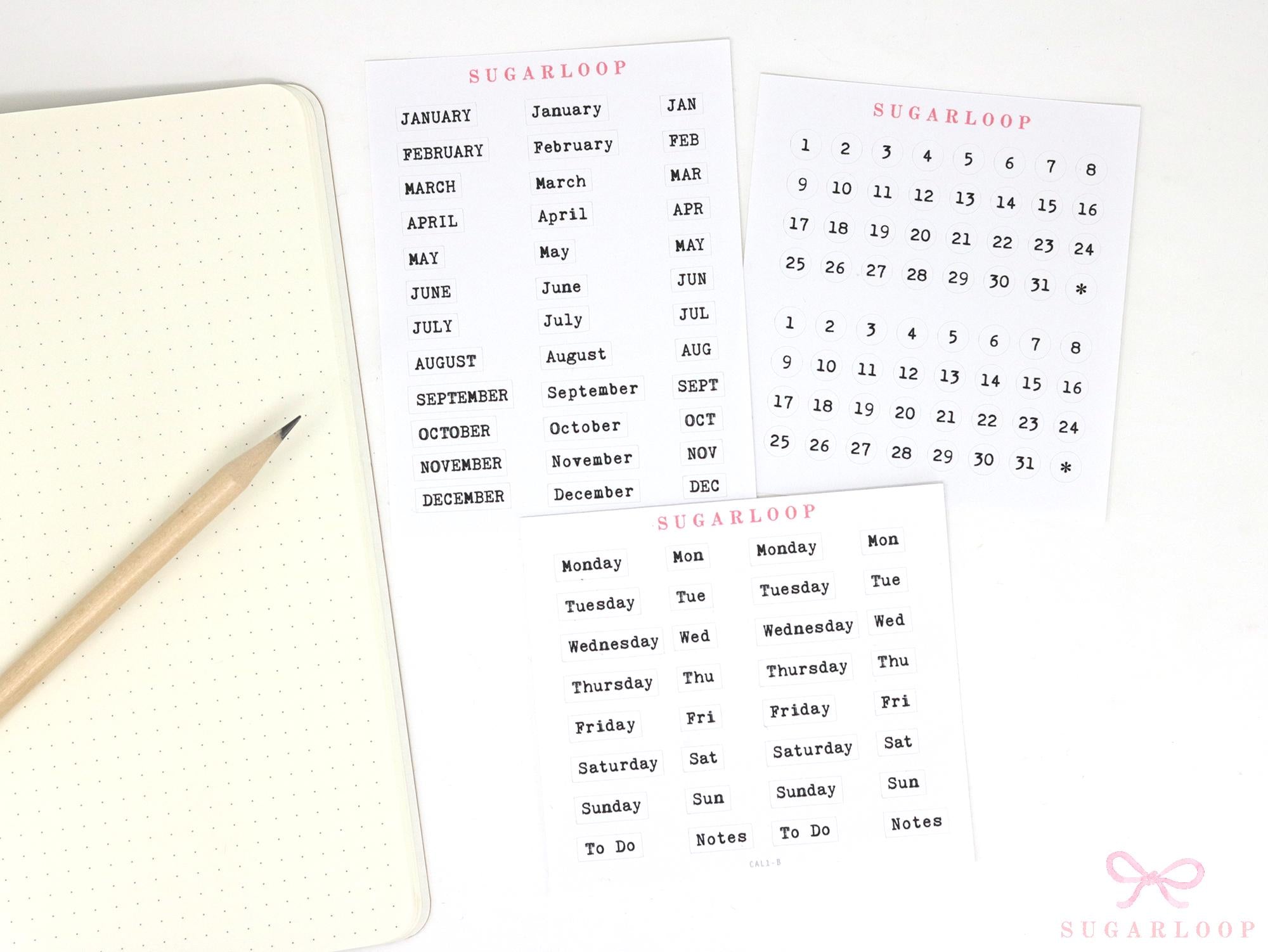 Dates  Months  Days Planner & Journal Stickers