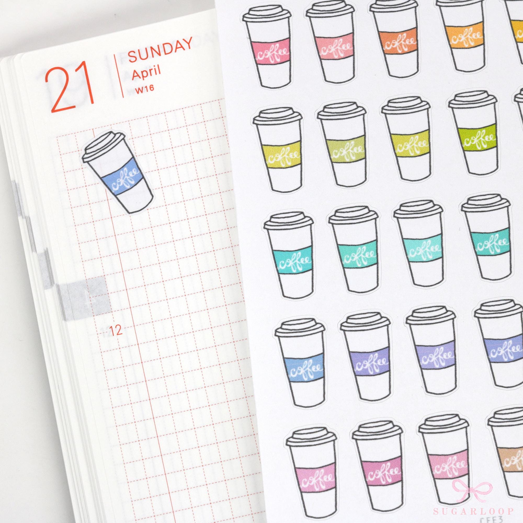 Coffee Cup Doodles Stickers for Planners, Bujos & Journals
