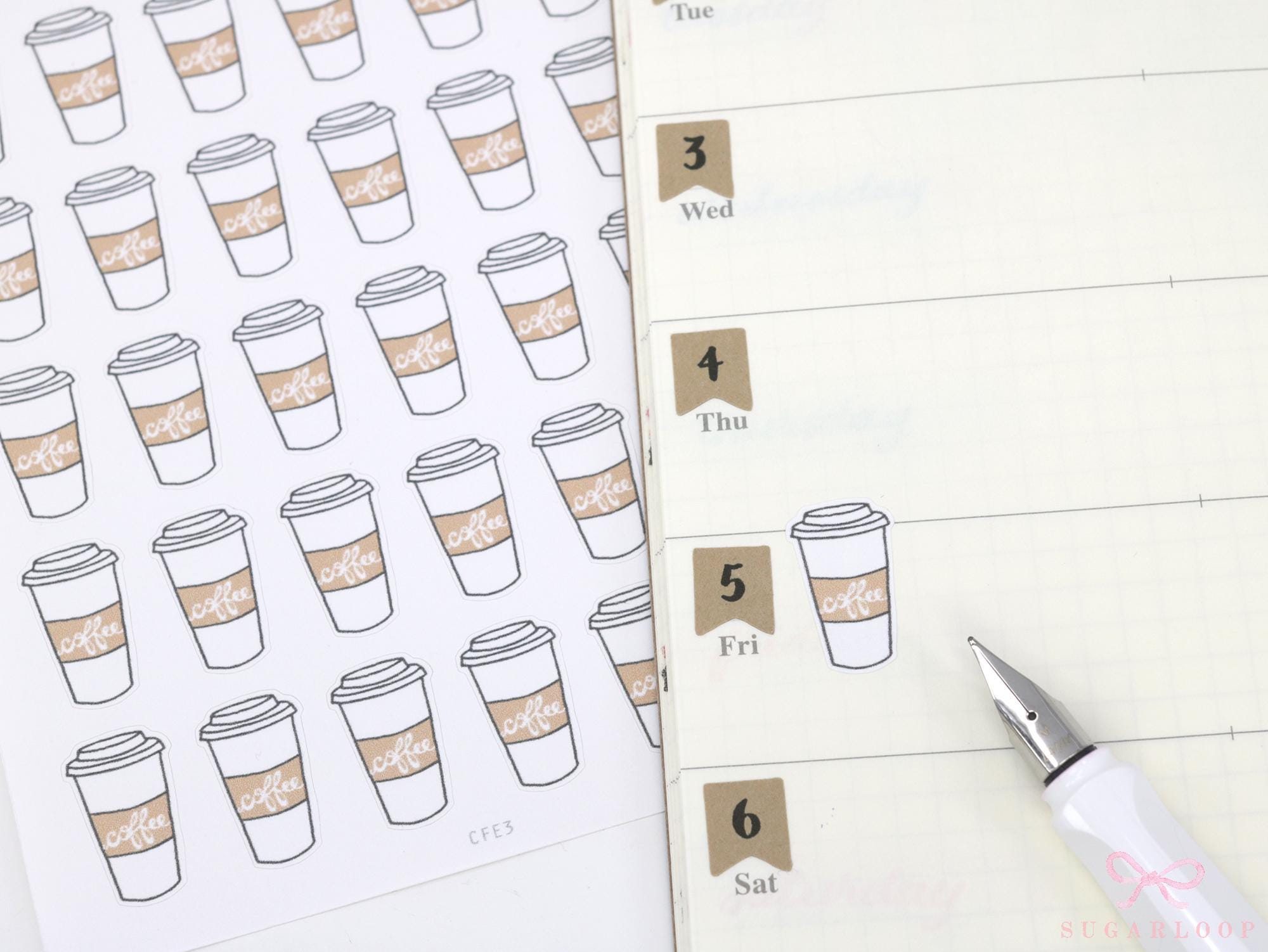 Coffee Cup Doodles Stickers for Planners, Bujos & Journals