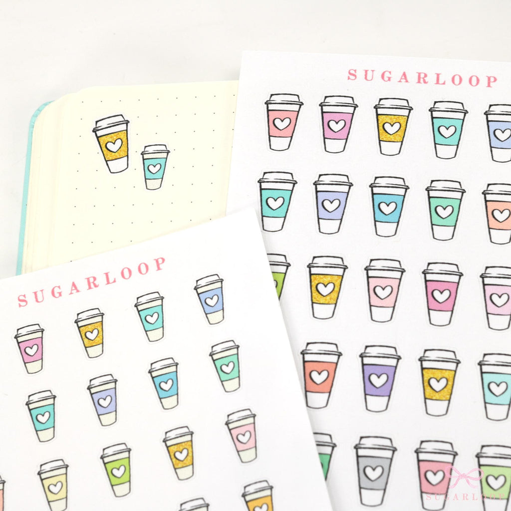 Cute Coffee To Go Cup Bujo Journal Planner Stickers: Rainbow