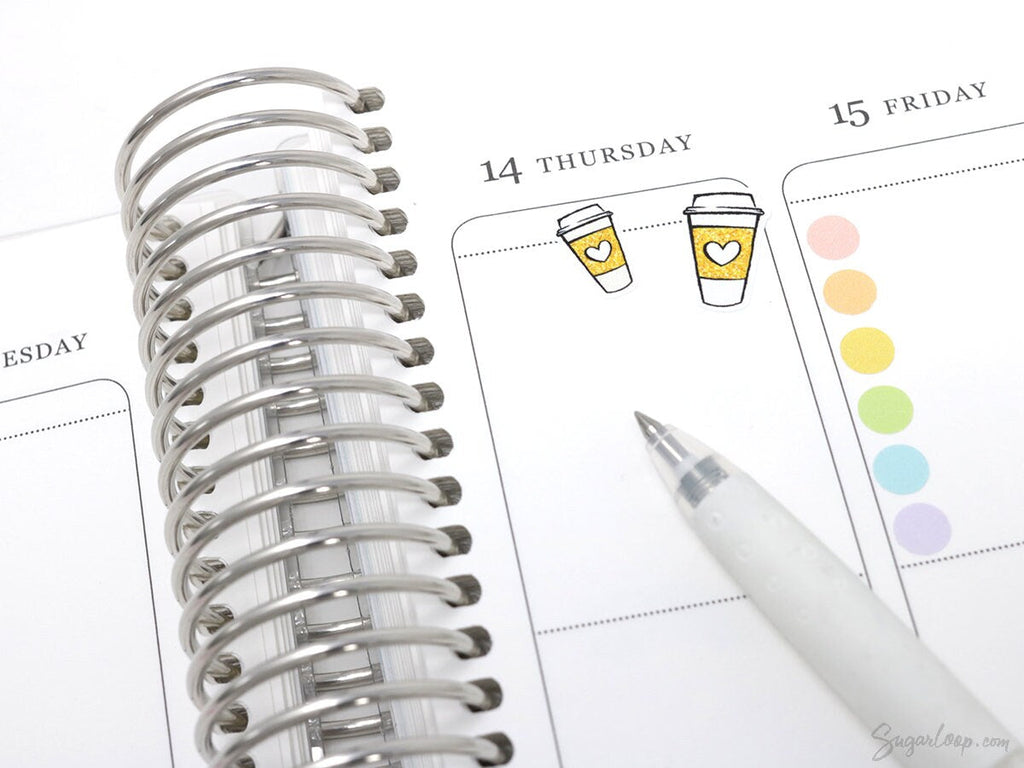Cute Coffee To Go Cup Bujo Journal Planner Stickers: Rainbow