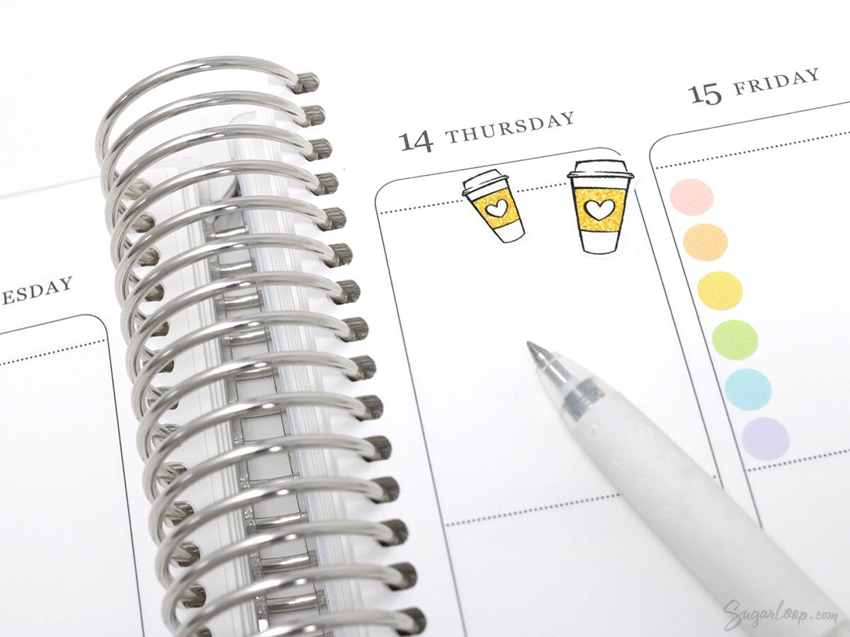 Cute Coffee To Go Cup Bujo Journal Planner Stickers: Rainbow