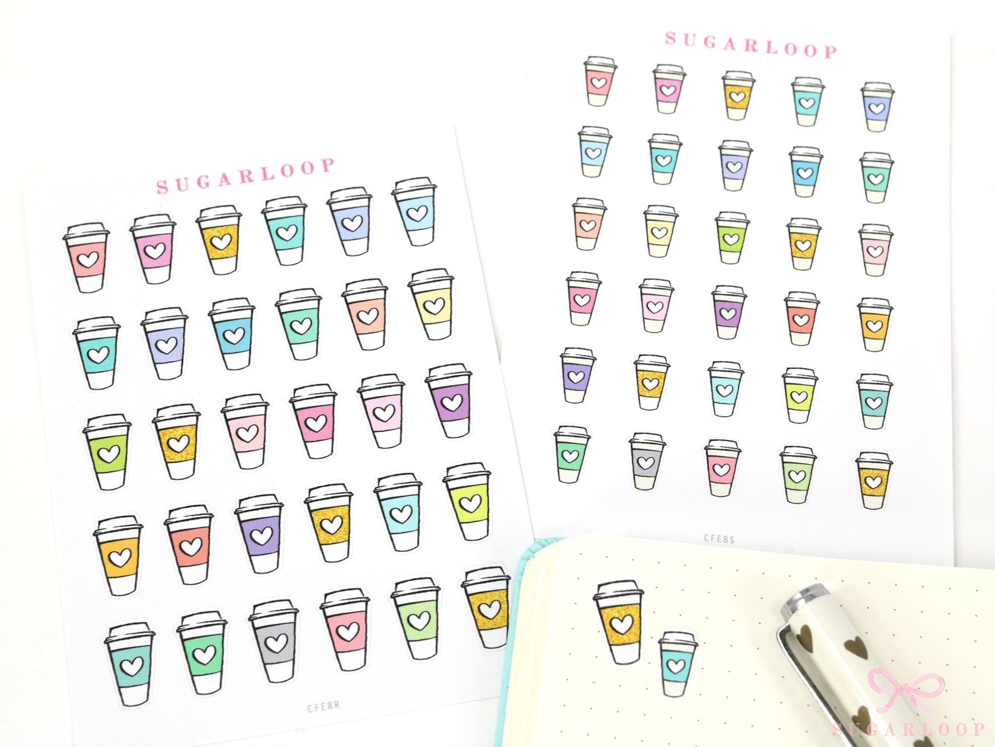 Cute Coffee To Go Cup Bujo Journal Planner Stickers: Rainbow