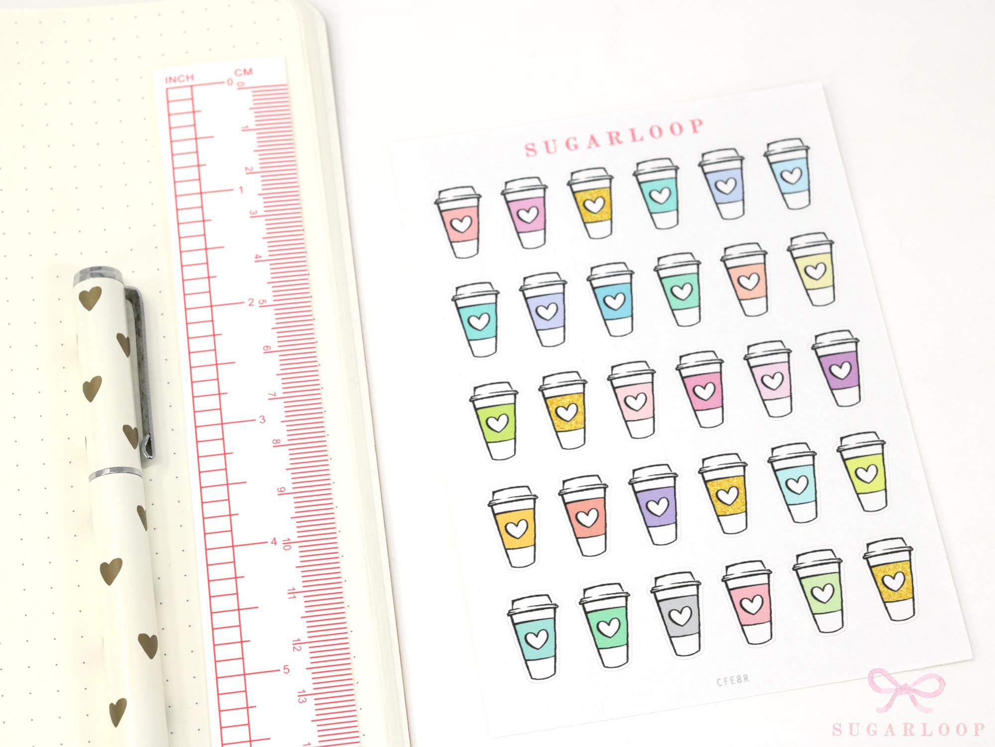 Cute Coffee To Go Cup Bujo Journal Planner Stickers: Rainbow