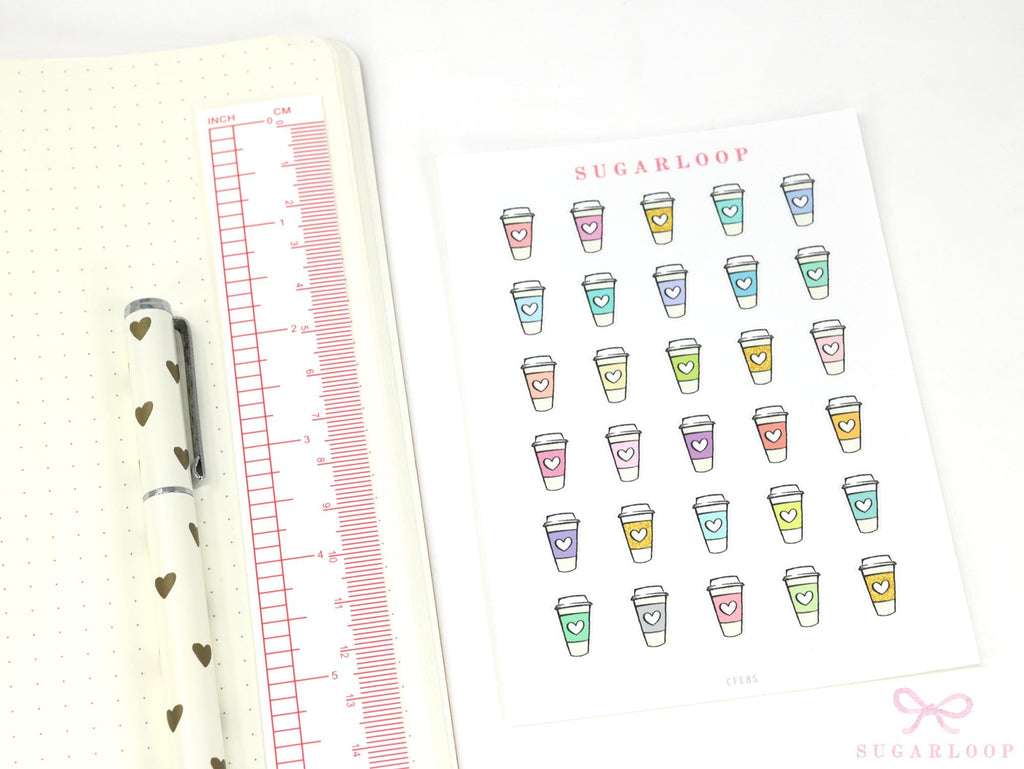 Cute Coffee To Go Cup Bujo Journal Planner Stickers: Rainbow