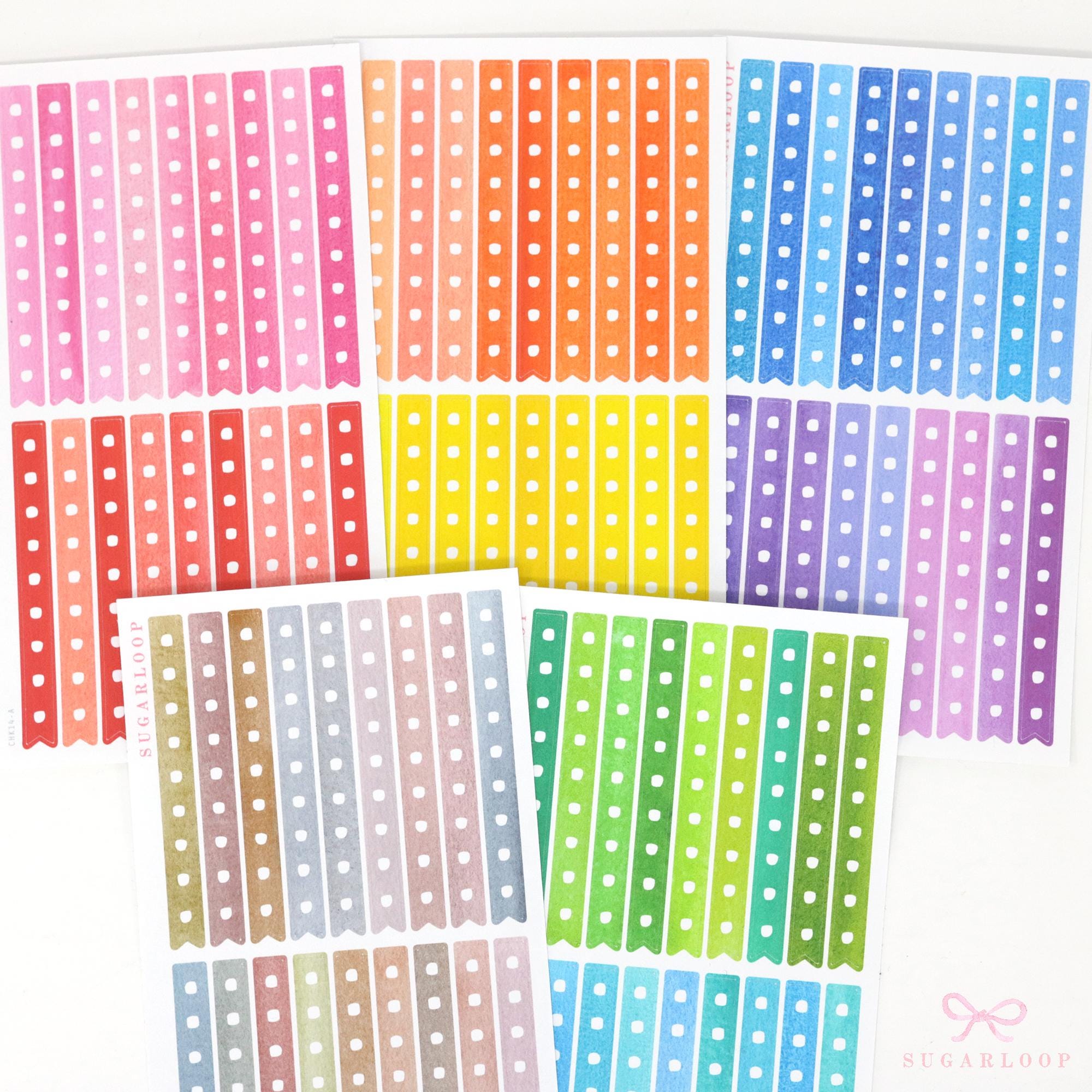 Watercolor Checklist Strips Planner & Journal Stickers: 9 Checkboxes