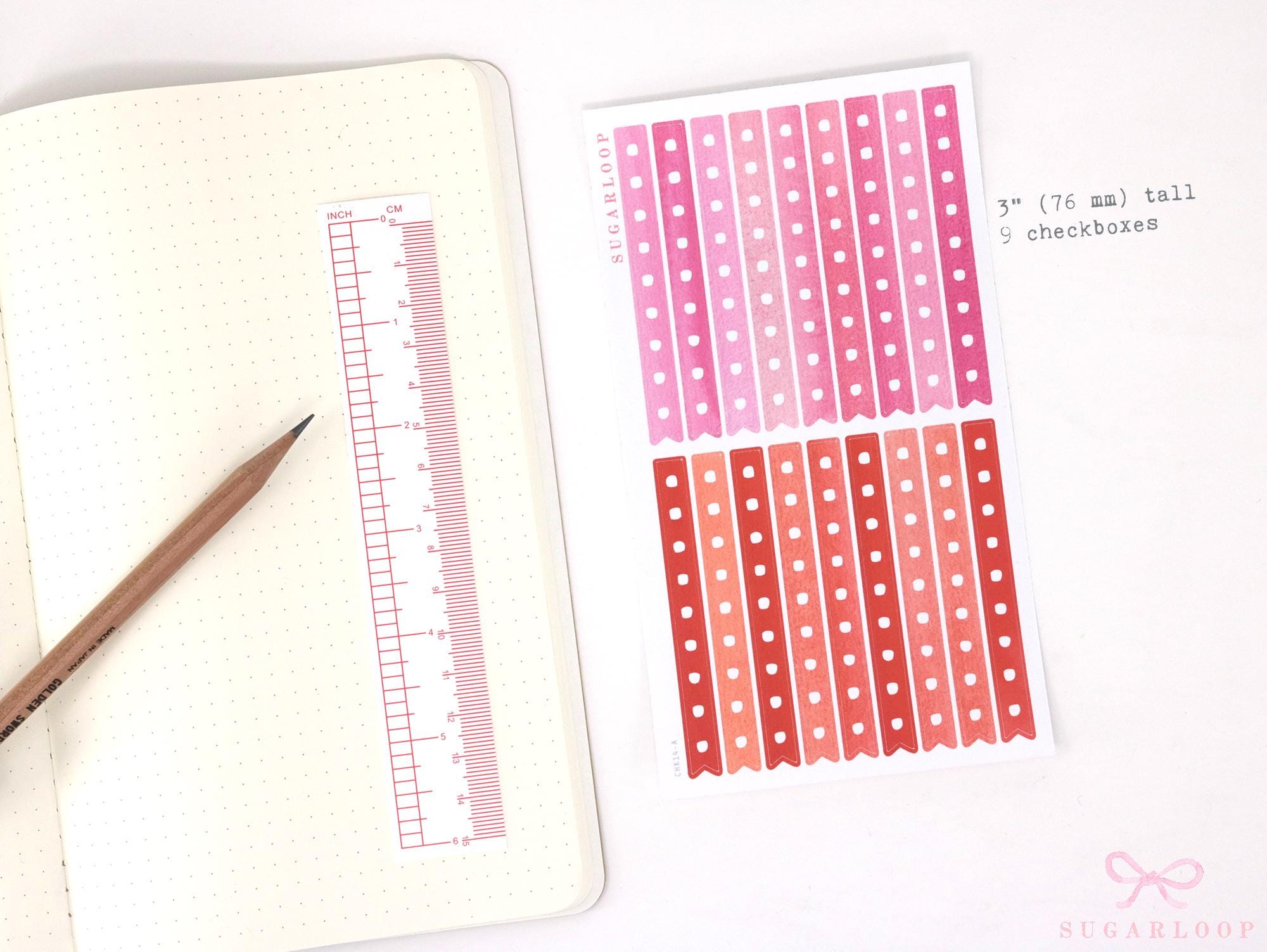 Watercolor Checklist Strips Planner & Journal Stickers: 9 Checkboxes