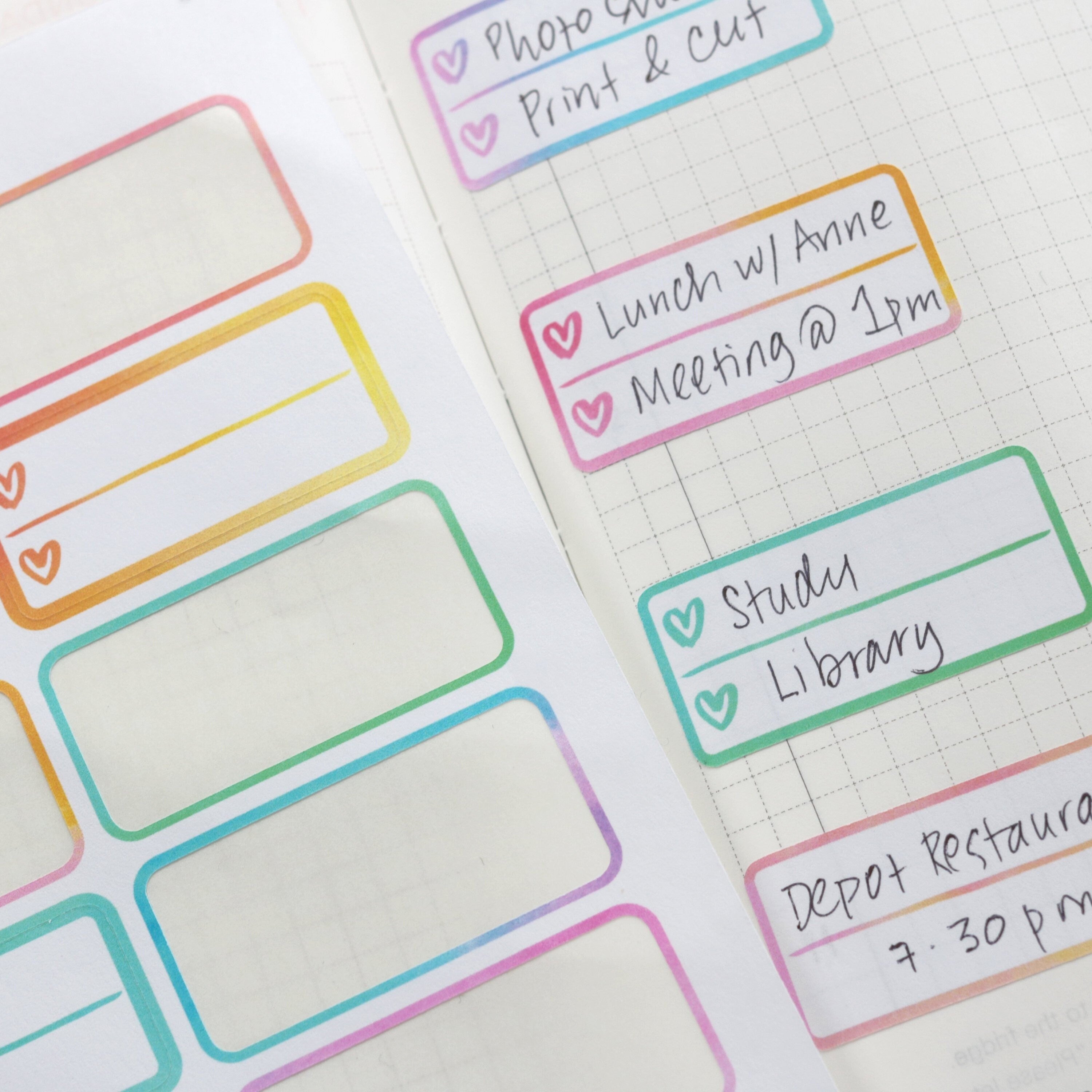 Heart Checklist Appointment Label Bujo Planner Stickers: Rainbow
