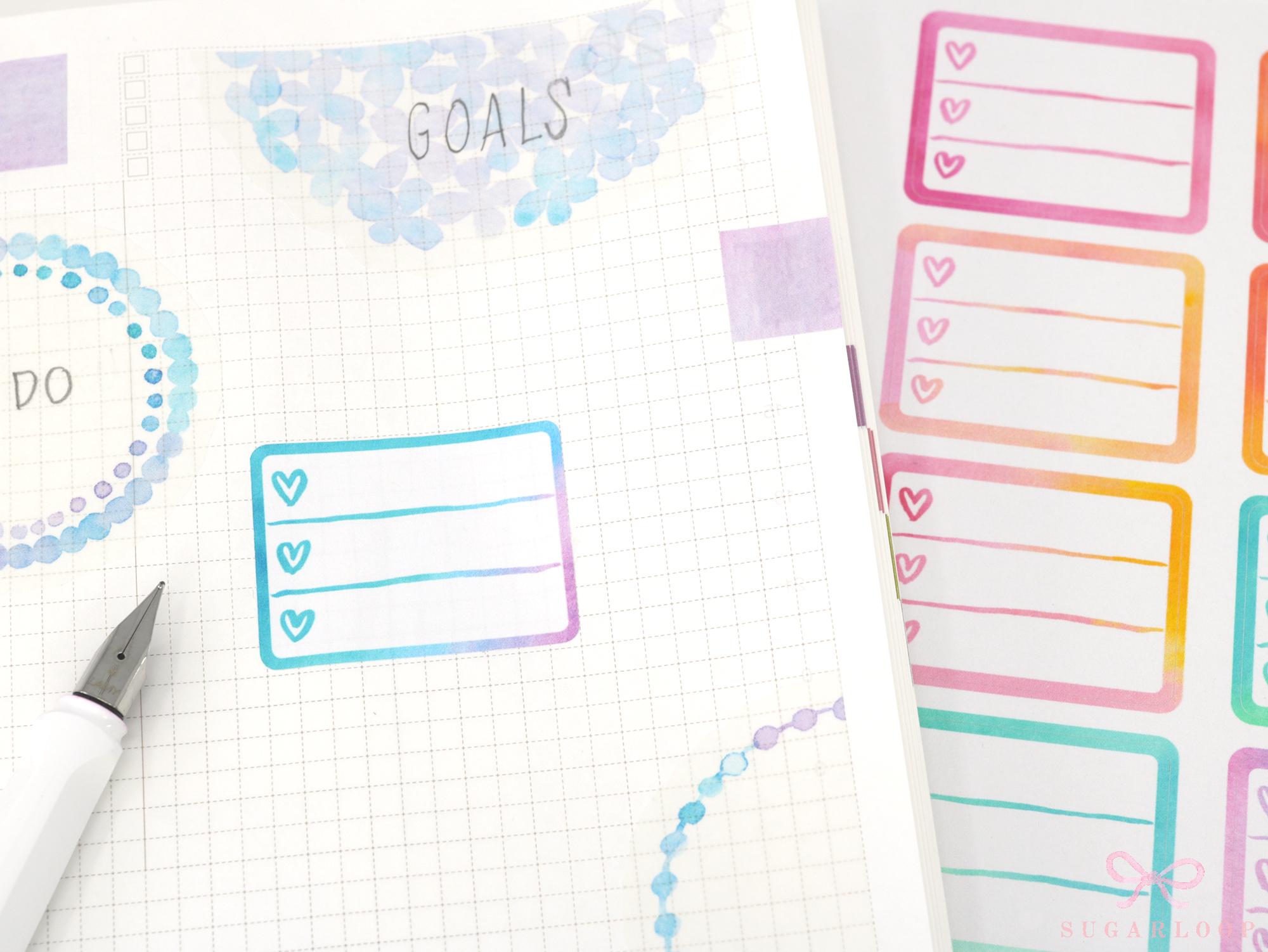 Heart Checklist Label Bujo Planner Stickers: Rainbow