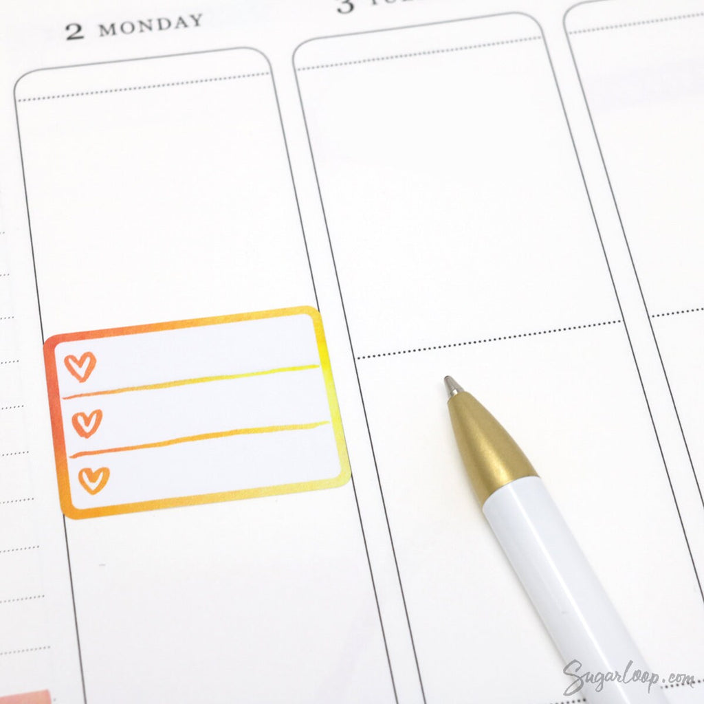 Heart Checklist Label Bujo Planner Stickers: Rainbow