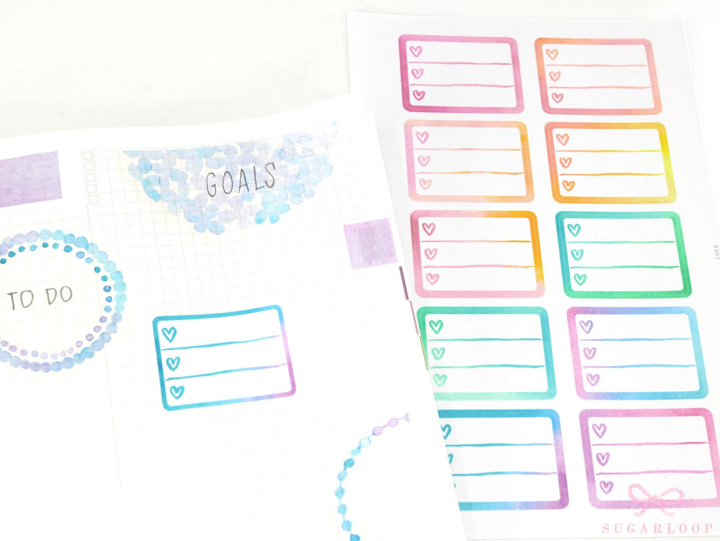 Heart Checklist Label Bujo Planner Stickers: Rainbow