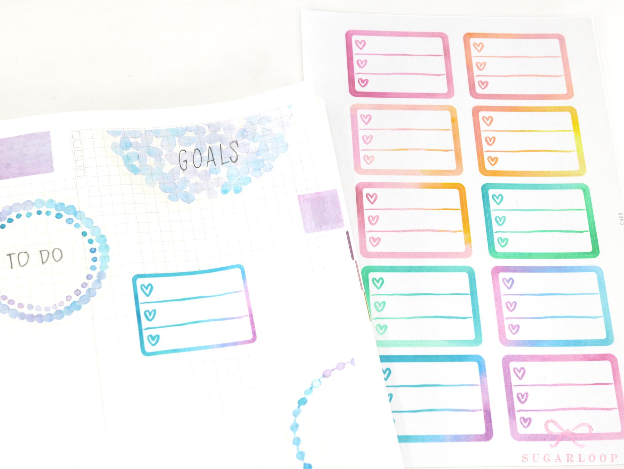 Heart Checklist Label Bujo Planner Stickers: Rainbow