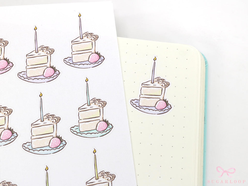 Cute Birthday Slice with Candle - Reminder Stickers