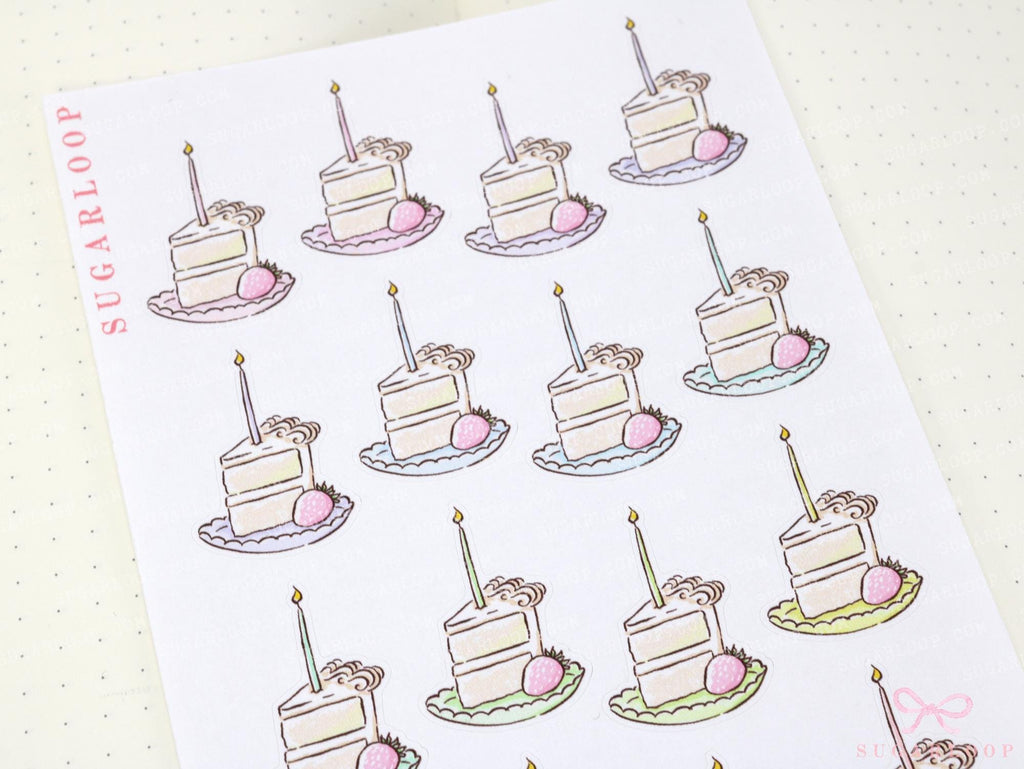 Cute Birthday Slice with Candle - Reminder Stickers