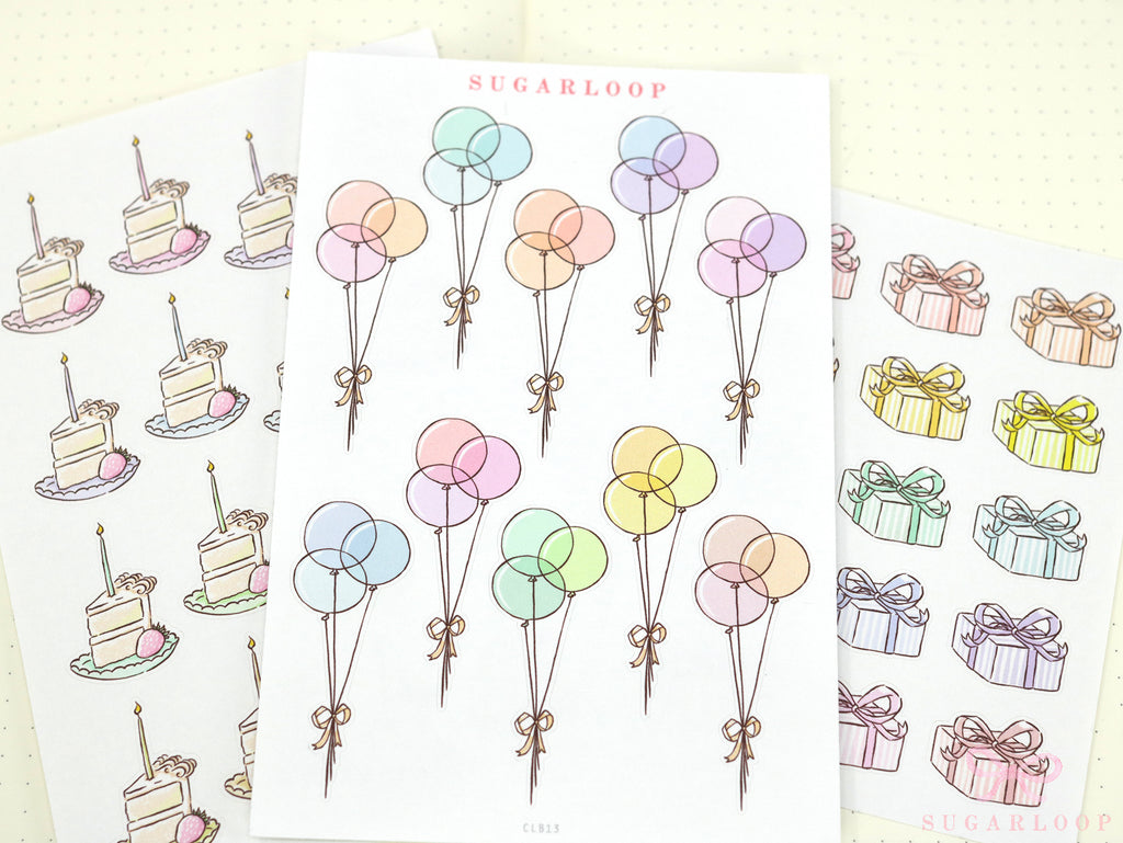 Bundle of Balloons  Cake & Gifts Planner and Journal Stickers: Deco Sheets