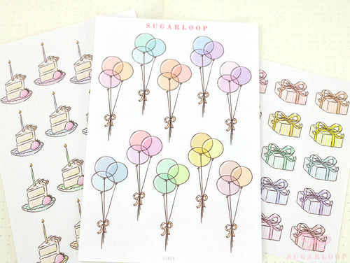 Bundle of Balloons  Cake & Gifts Planner and Journal Stickers: Deco Sheets