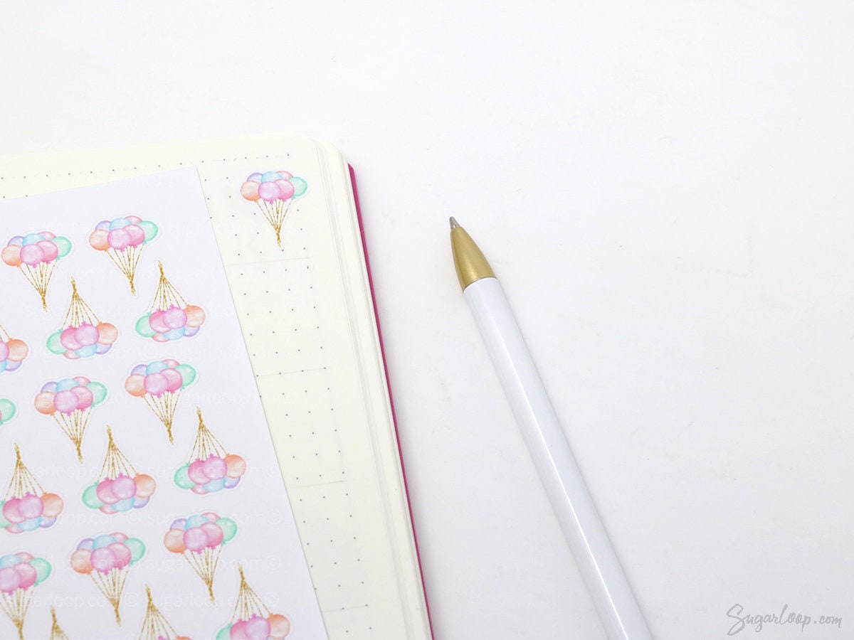 Watercolor Balloon Bunch Birthday Celebration Bujo Planner Stickers