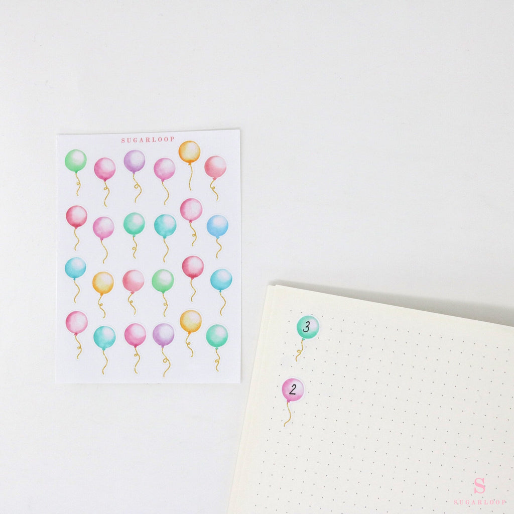 Cute Balloon Planner and Journal Stickers: Faux Glittery Strings
