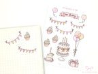 Birthday Planner Stickers with Cake, Balloons, Gifts, Bunting
