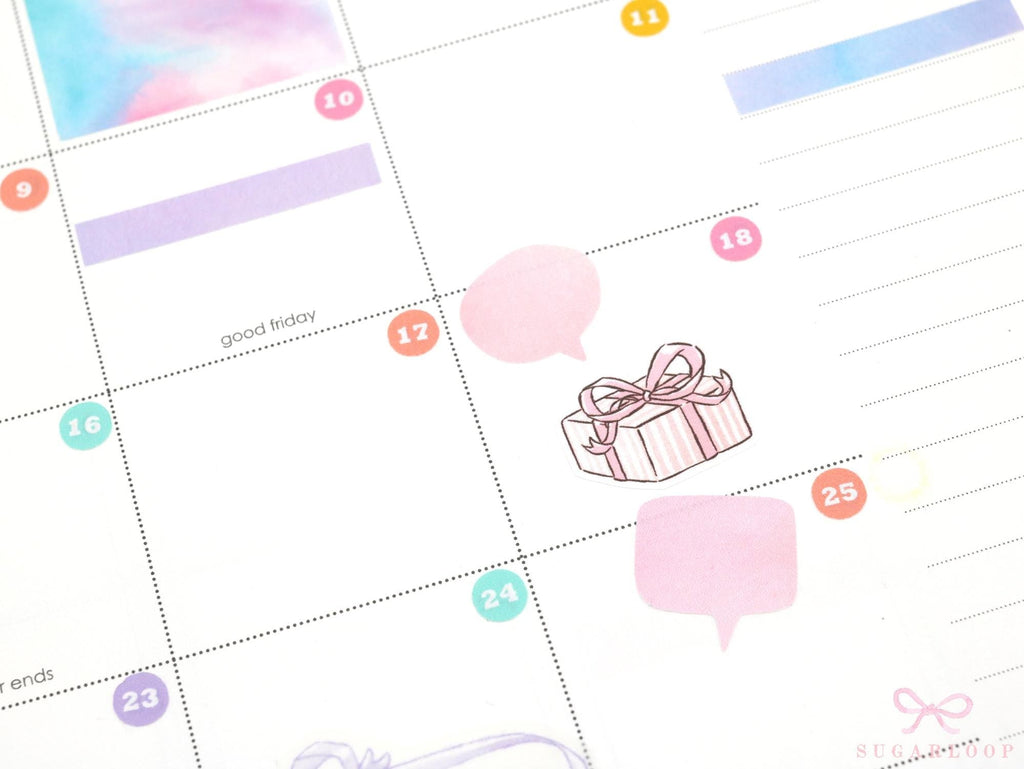 Birthday Planner Bujo Journal Deco Stickers – Cute Doodle – Cake  Balloons  Gifts  Bunting  Diaries  CLB7