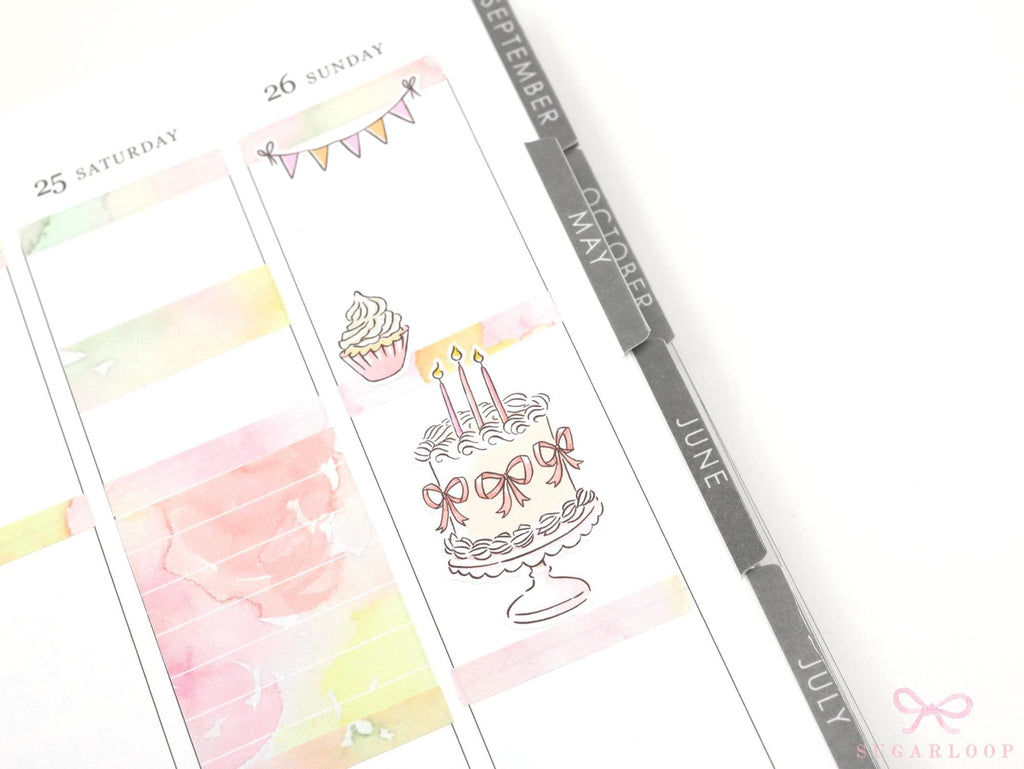 Birthday Planner Bujo Journal Deco Stickers – Cute Doodle – Cake  Balloons  Gifts  Bunting  Diaries  CLB7