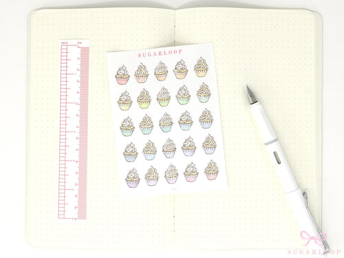 Cute Birthday Cupcakes Reminder Stickers for Planners