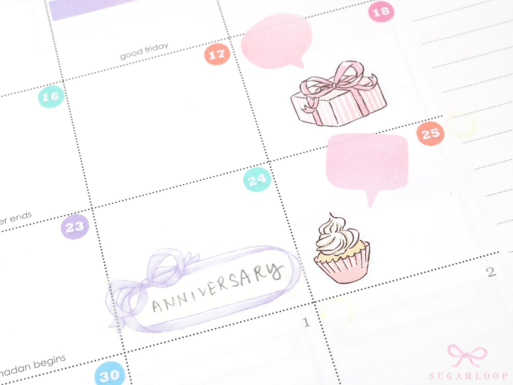 Cute Birthday Cupcakes Reminder Stickers for Planners