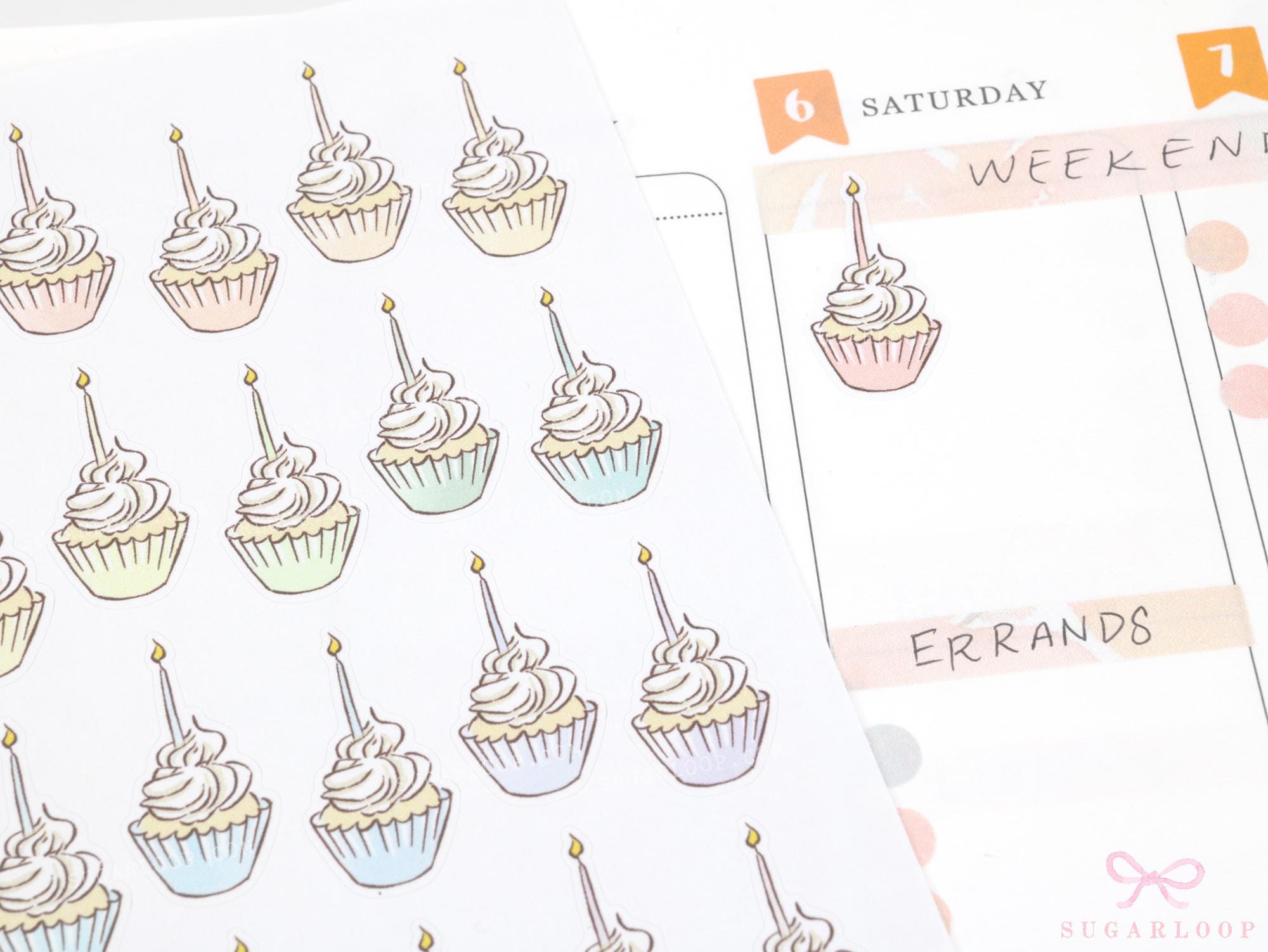 Cute Birthday Cupcake with Candle Reminder Stickers for Planners