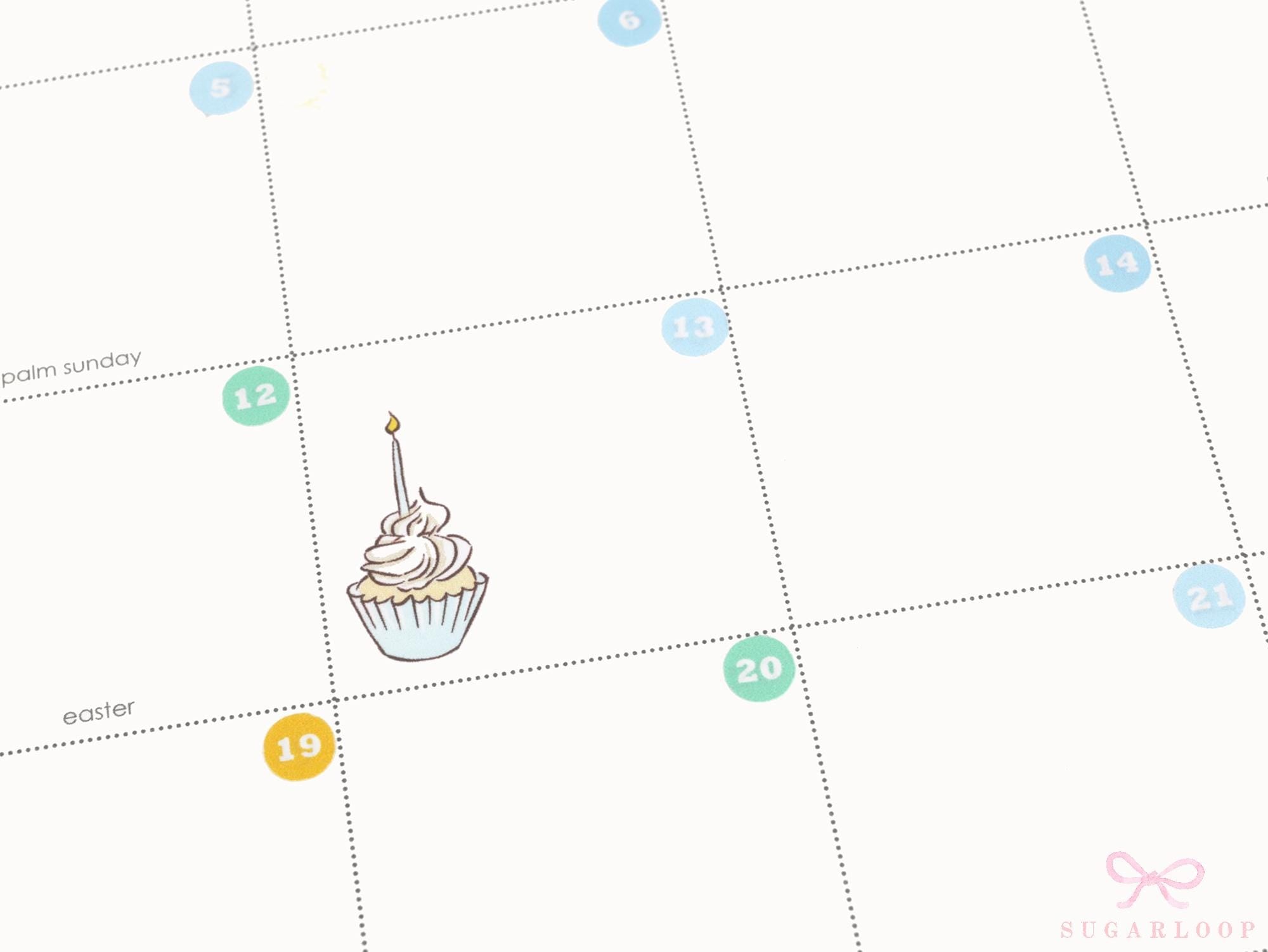 Cute Birthday Cupcake with Candle Reminder Stickers for Planners