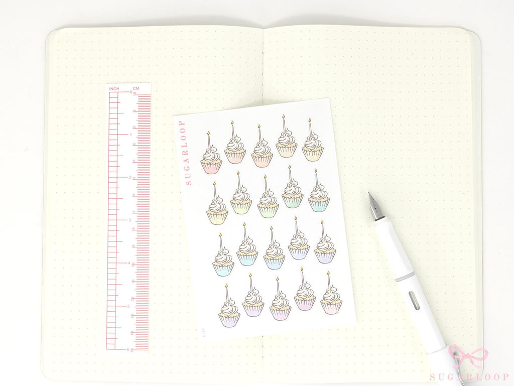 Cute Birthday Cupcake with Candle Reminder Stickers for Planners