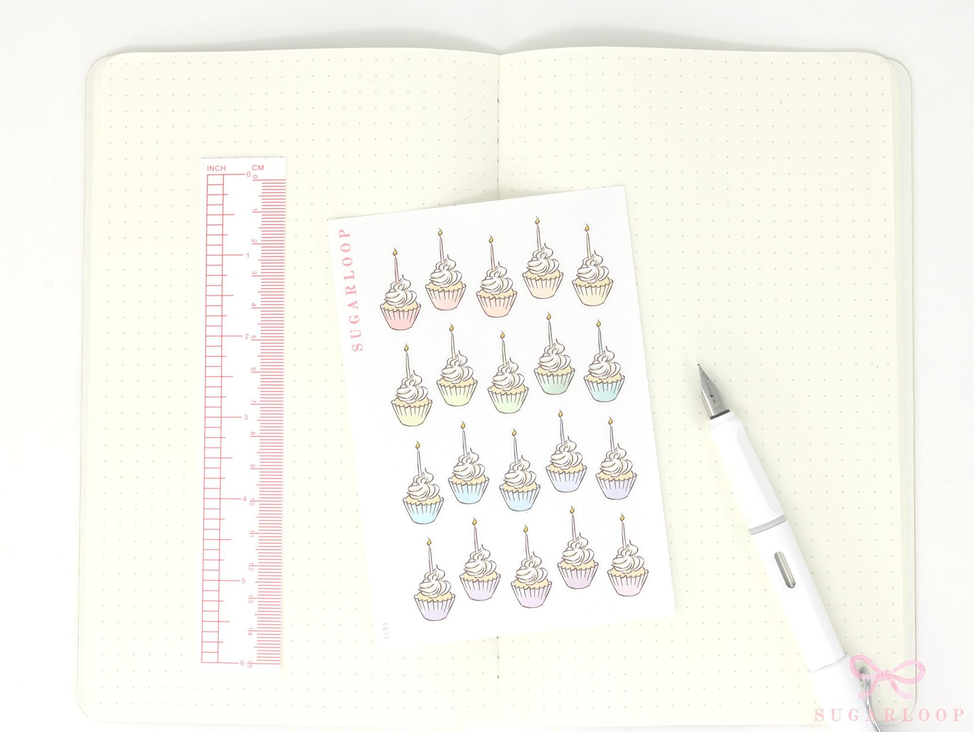 Cute Birthday Cupcake with Candle Reminder Stickers for Planners