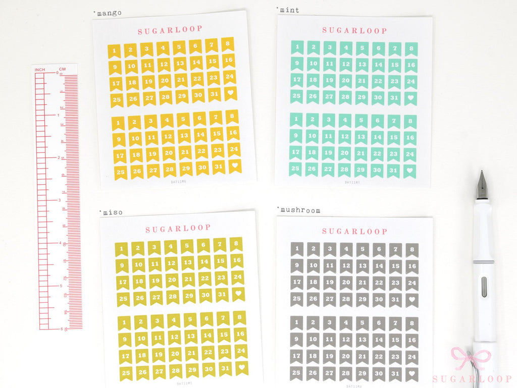 Colorful Mini Date Flag Planner and Journal Stickers: 0.25 in (6 mm)